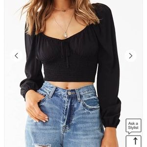 Black Smocked Long Sleeve Top 🖤